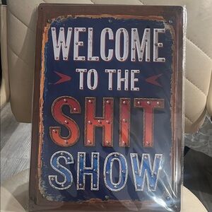 Vintage Style Metal Sign - Blue and Red